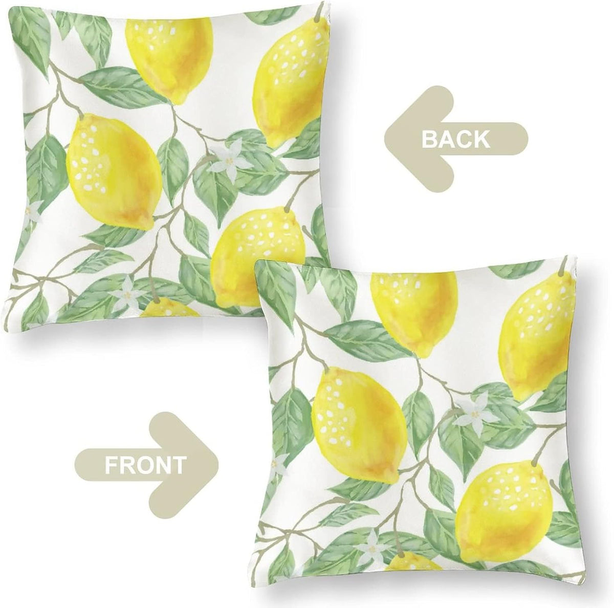 Couch Pillows 16"x16" Lemon Bliss Satin Modern Cushion Case Yellow Lemon Throw Pillow Covers Zippered Pillow Case Farmhouse Rustic Cushion Case for Sofa Couch Soft Cooling Printed Pillow Cases