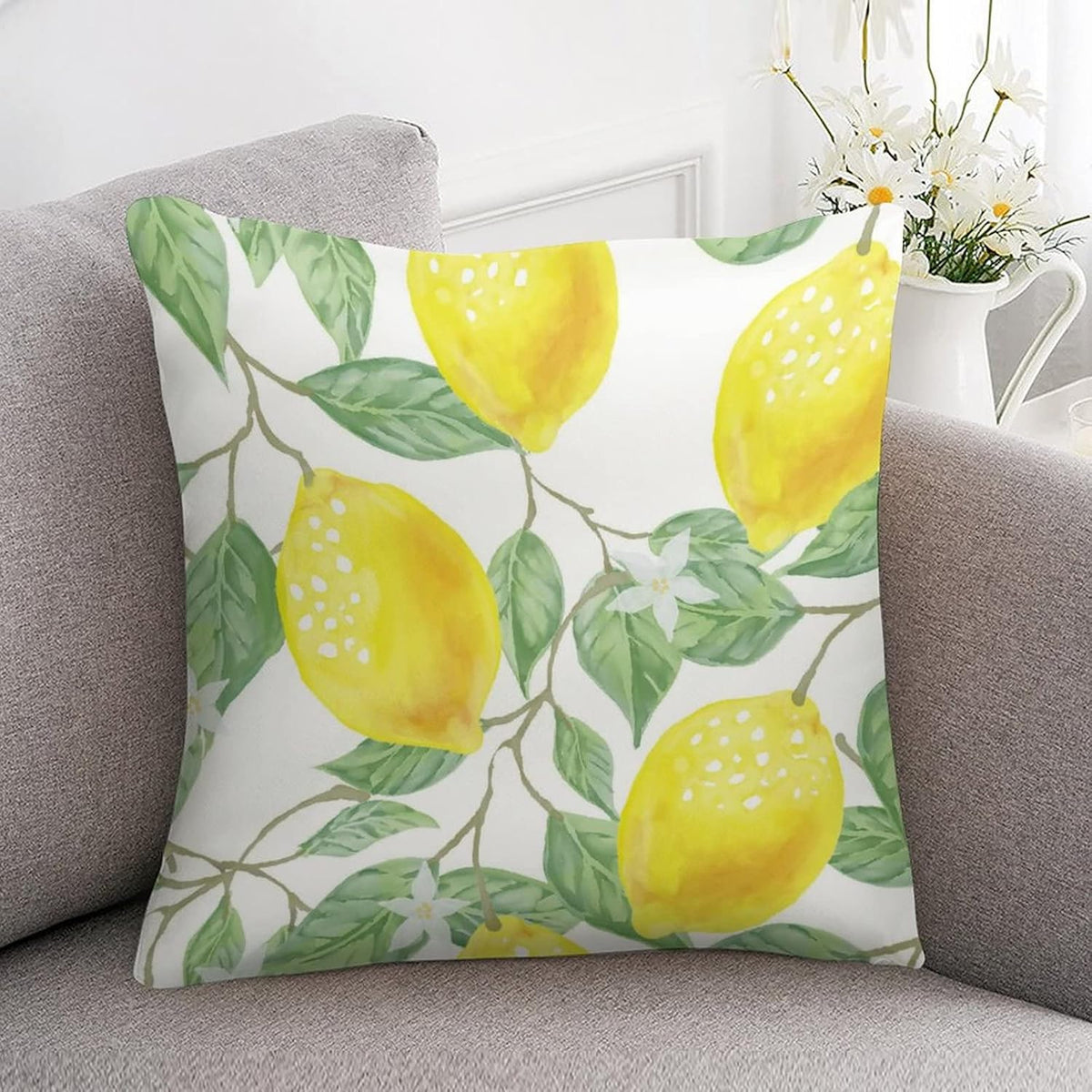 Couch Pillows 16"x16" Lemon Bliss Satin Modern Cushion Case Yellow Lemon Throw Pillow Covers Zippered Pillow Case Farmhouse Rustic Cushion Case for Sofa Couch Soft Cooling Printed Pillow Cases