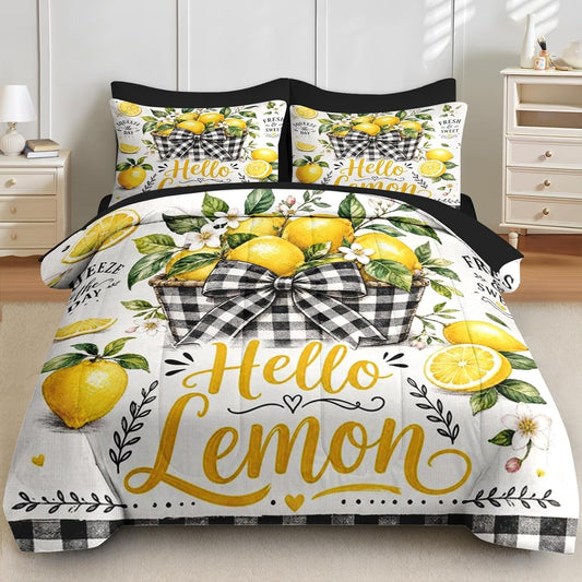 Full Comforter Set, 7 Pieces Lemon Farmhouse Bedding Set