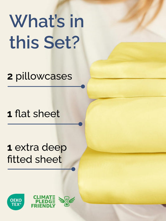 Extra Deep Queen Sheet Set - 4 Piece Breathable & Cooling Sheets - Yellow