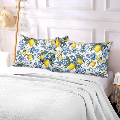Pillowcases Standard Size, Yellow Lemons with Blue Flowers Pillowcase Protectors Soft Pillow Case with Zipper for Couch Bed Sofa Car 20"x26"