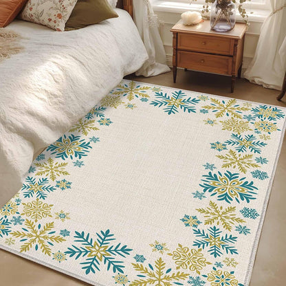 Retro Yellow Snowflake 4x6 Area Rugs for Living Room, Winter Christmas Abstract Art Non Slip Floor Mat Washable Low-Profile Indoor Carpet for Bedroom, Dining Room, Bathroom