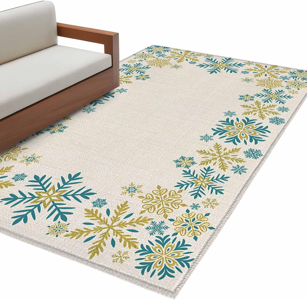 Retro Yellow Snowflake 4x6 Area Rugs for Living Room, Winter Christmas Abstract Art Non Slip Floor Mat Washable Low-Profile Indoor Carpet for Bedroom, Dining Room, Bathroom