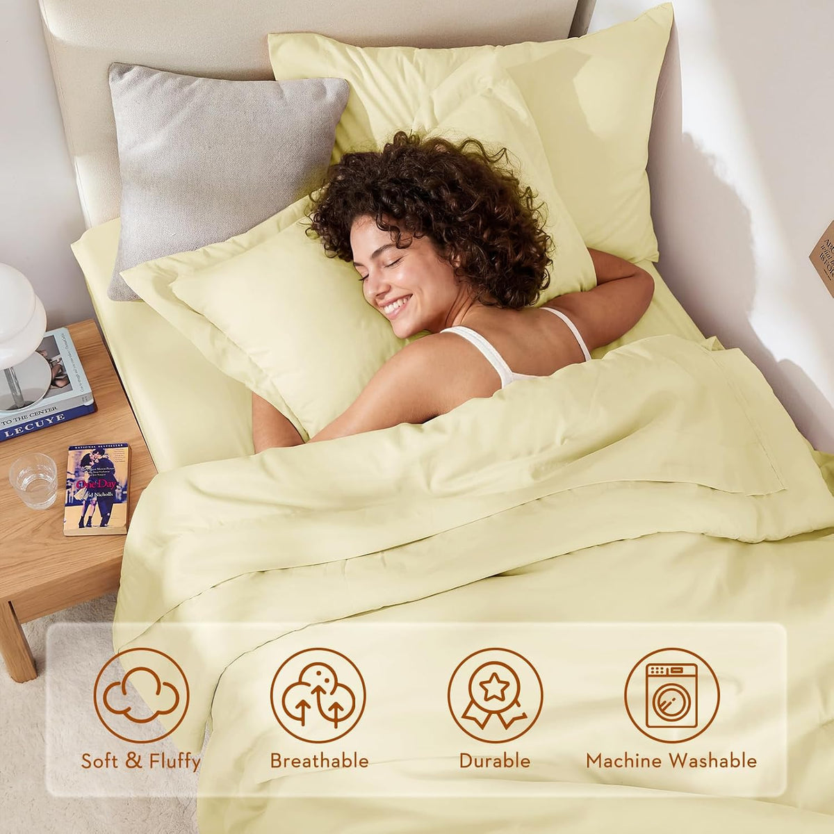 5 Pieces Twin XL Comforter Set, Soft Bed in a Bag Twin XL Size, All Season Bedding Set with Comforter, Flat Sheet, Fitted Sheet, Pillowcases & Shams, Cream Yellow
