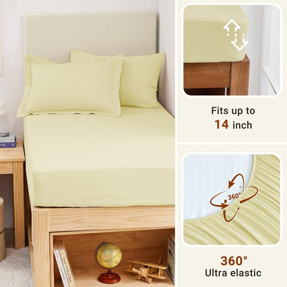 5 Pieces Twin XL Comforter Set, Soft Bed in a Bag Twin XL Size, All Season Bedding Set with Comforter, Flat Sheet, Fitted Sheet, Pillowcases & Shams, Cream Yellow