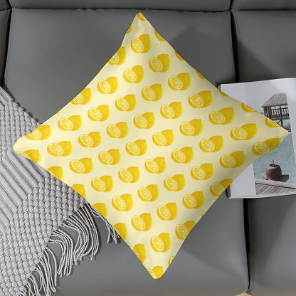 Yellow Sweet Lemon Satin Square Throw Pillow Covers Summer Lemon Throw Pillow Cover Square Hidden Zipper 16"x16" Outdoor Pillow Covers Home Decor Throw Pillows Cover Cooling Pillow case