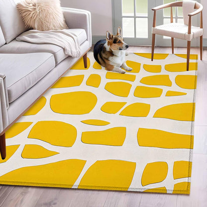 Area Rug Abstract Yellow Geometric Non-Slip Indoor Area Rug Modern Art Washable Decorative Floor Carpet for Bedroom Living Room