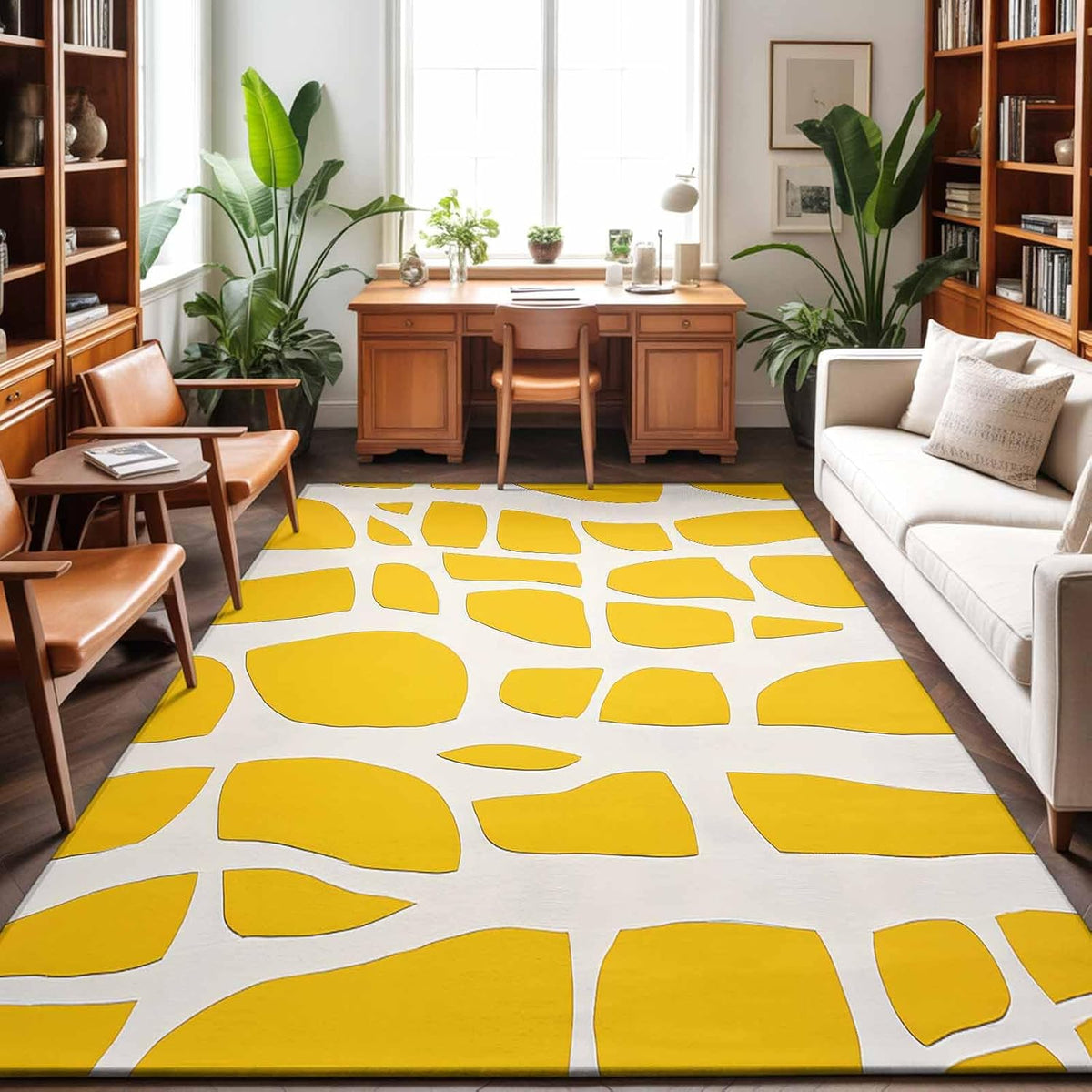 Area Rug Abstract Yellow Geometric Non-Slip Indoor Area Rug Modern Art Washable Decorative Floor Carpet for Bedroom Living Room