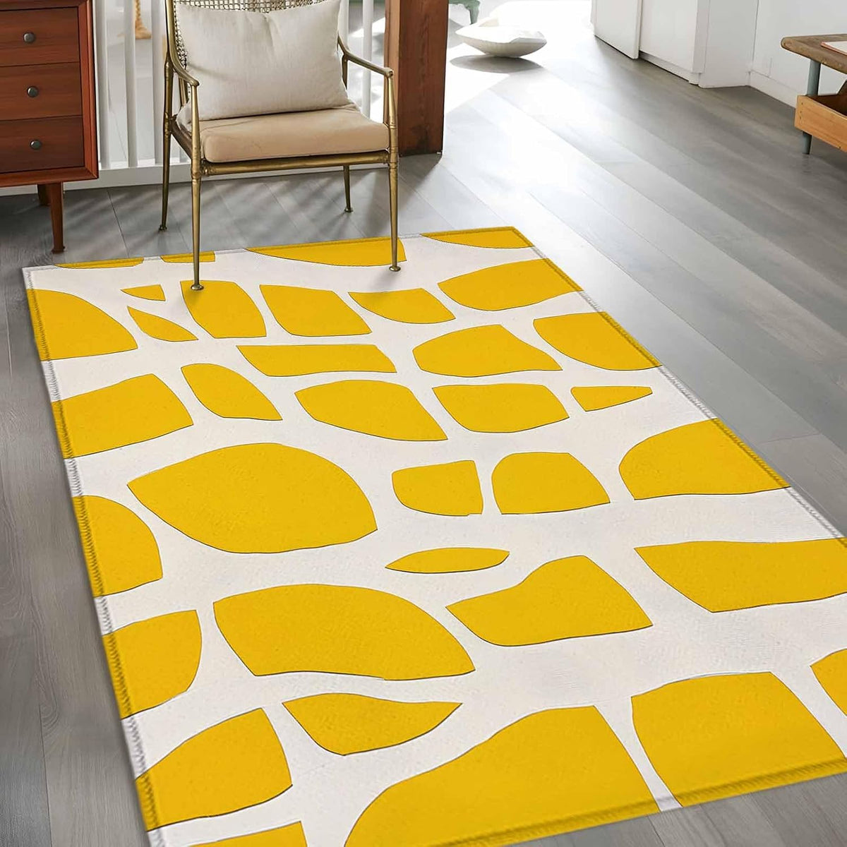Area Rug Abstract Yellow Geometric Non-Slip Indoor Area Rug Modern Art Washable Decorative Floor Carpet for Bedroom Living Room