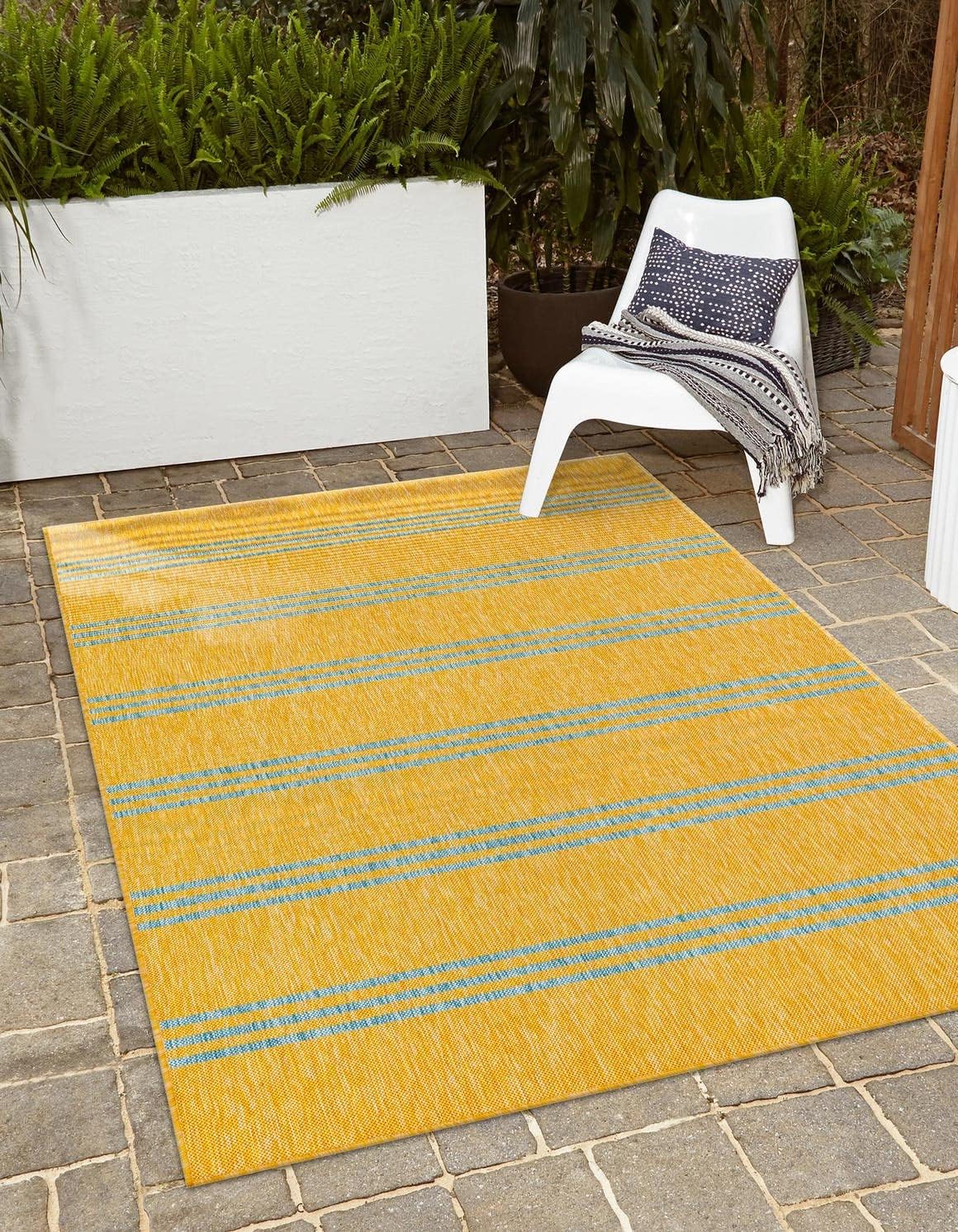Outdoor Collection Area Rug - Anguilla (4' 1" x 6' 1" Rectangle, Yellow and Aqua/Light Blue)