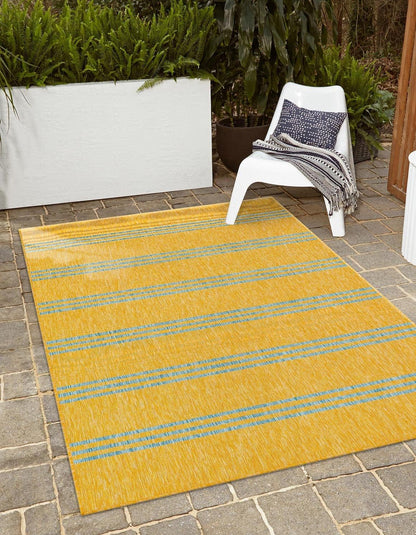 Outdoor Collection Area Rug - Anguilla (4' 1" x 6' 1" Rectangle, Yellow and Aqua/Light Blue)
