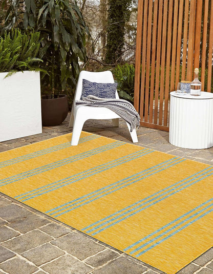 Outdoor Collection Area Rug - Anguilla (4' 1" x 6' 1" Rectangle, Yellow and Aqua/Light Blue)