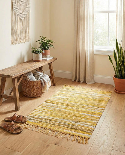 Chindi Cotton Collection Rug – 2' x 3' Yellow Flatweave Rug Perfect for Living Rooms, Large Dining Rooms, Open Floorplans