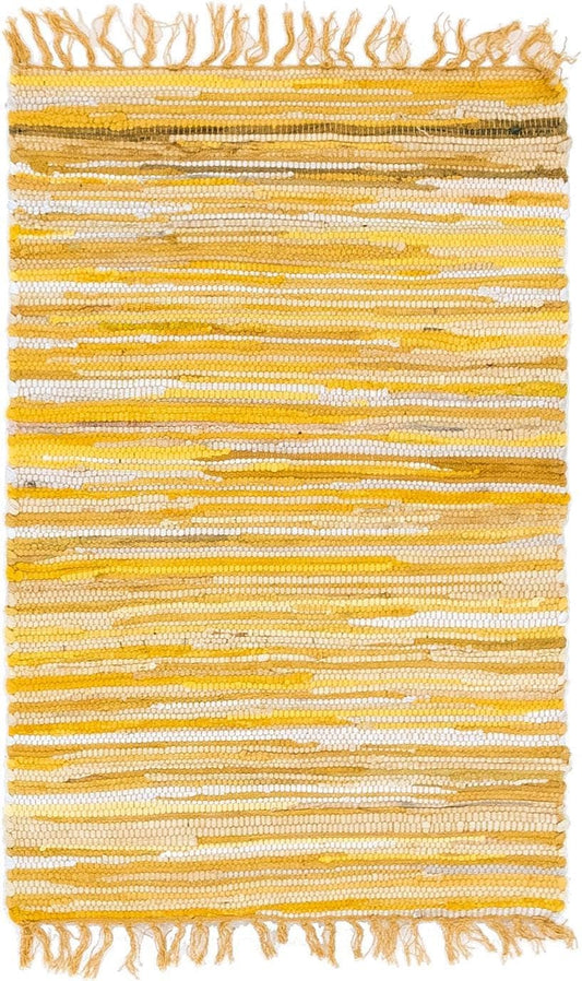 Chindi Cotton Collection Rug – 2' x 3' Yellow Flatweave Rug Perfect for Living Rooms, Large Dining Rooms, Open Floorplans
