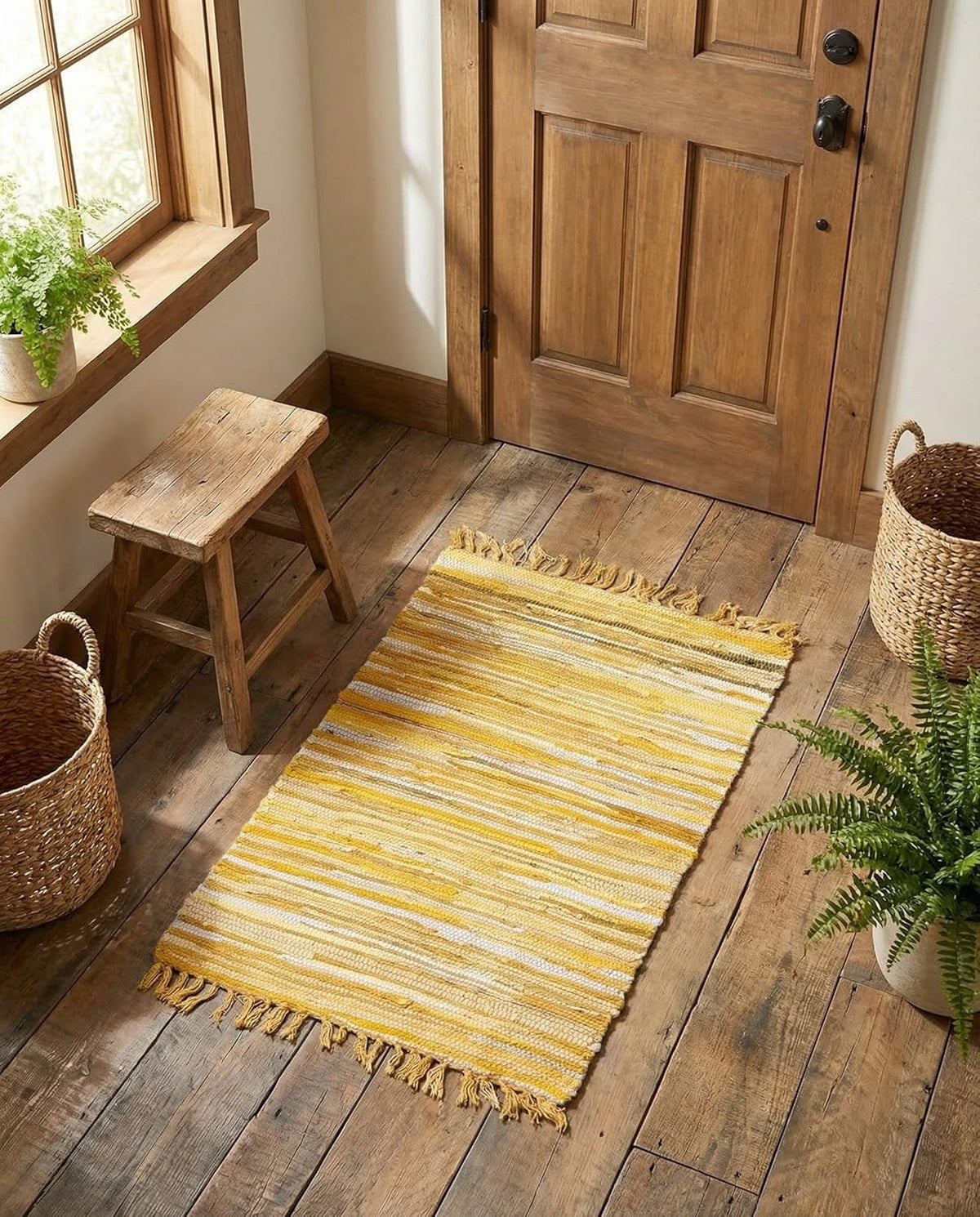 Chindi Cotton Collection Rug – 2' x 3' Yellow Flatweave Rug Perfect for Living Rooms, Large Dining Rooms, Open Floorplans