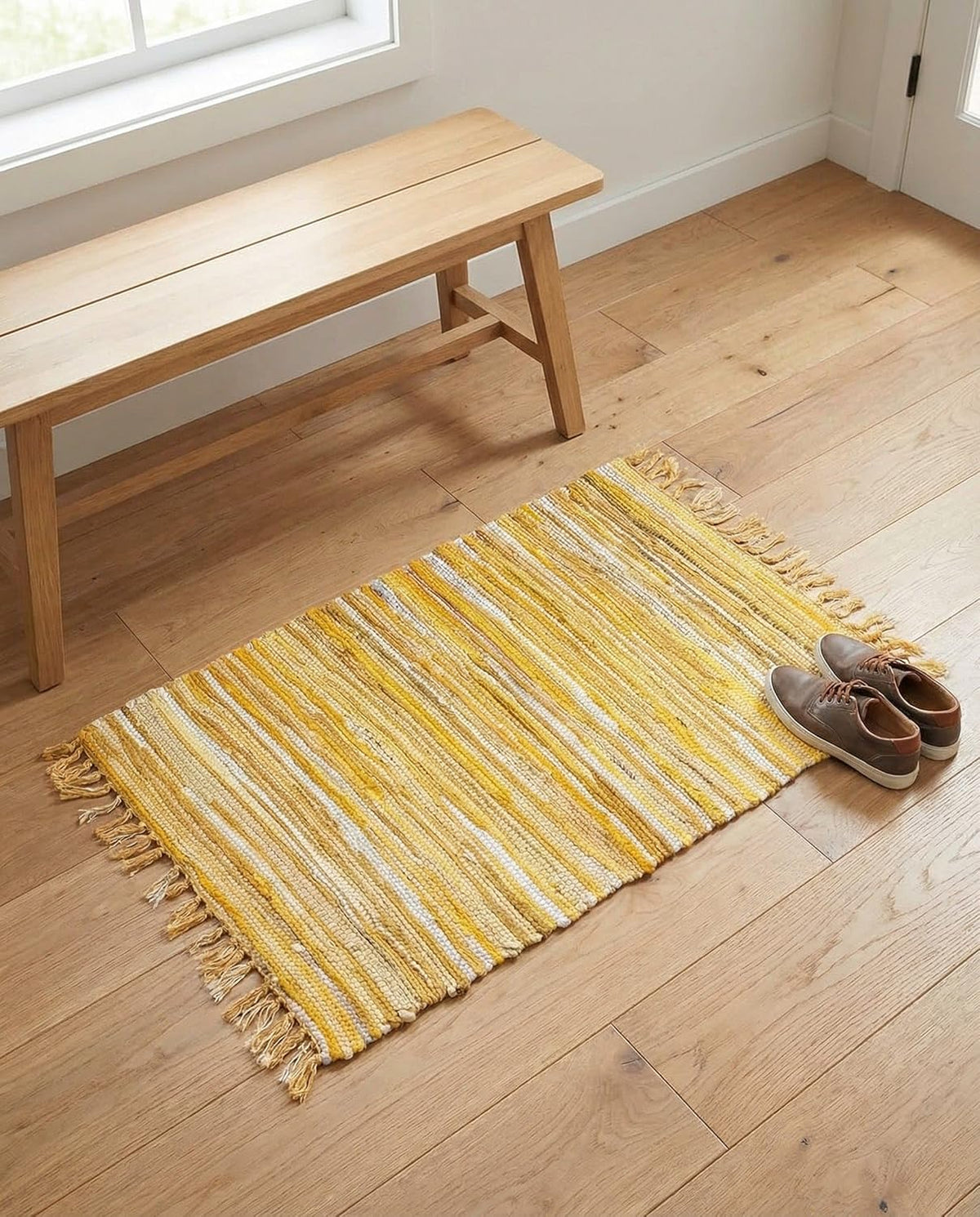 Chindi Cotton Collection Rug – 2' x 3' Yellow Flatweave Rug Perfect for Living Rooms, Large Dining Rooms, Open Floorplans