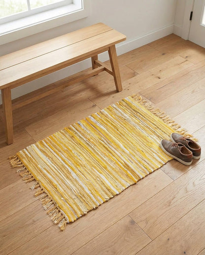 Chindi Cotton Collection Rug – 2' x 3' Yellow Flatweave Rug Perfect for Living Rooms, Large Dining Rooms, Open Floorplans