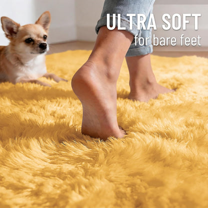 Area Rugs for Living Room Bedroom, Machine Washable 4x5.9 ft Soft Fluffy Shaggy Bedside Rug, Indoor Floor Carpet for Kids Girls and Boys, Dorms, Nursery Rooms, Home Decor, Mustard Yellow