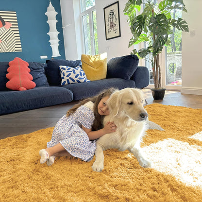 Area Rugs for Living Room Bedroom, Machine Washable 4x5.9 ft Soft Fluffy Shaggy Bedside Rug, Indoor Floor Carpet for Kids Girls and Boys, Dorms, Nursery Rooms, Home Decor, Mustard Yellow