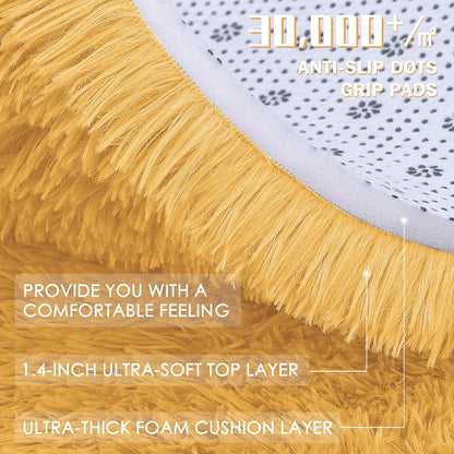 Area Rugs for Living Room Bedroom, Machine Washable 4x5.9 ft Soft Fluffy Shaggy Bedside Rug, Indoor Floor Carpet for Kids Girls and Boys, Dorms, Nursery Rooms, Home Decor, Mustard Yellow