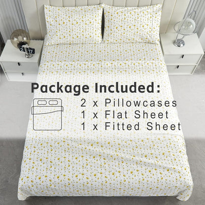 King Sheet Set Yellow Floral Bed Sheets Printed Sheets - 4 Piece Soft Microfiber Patterned Fitted Sheets King with 15" Deep Pocket and Corner Straps, Cute Yellow Flower Sheets & Pillowcase Set