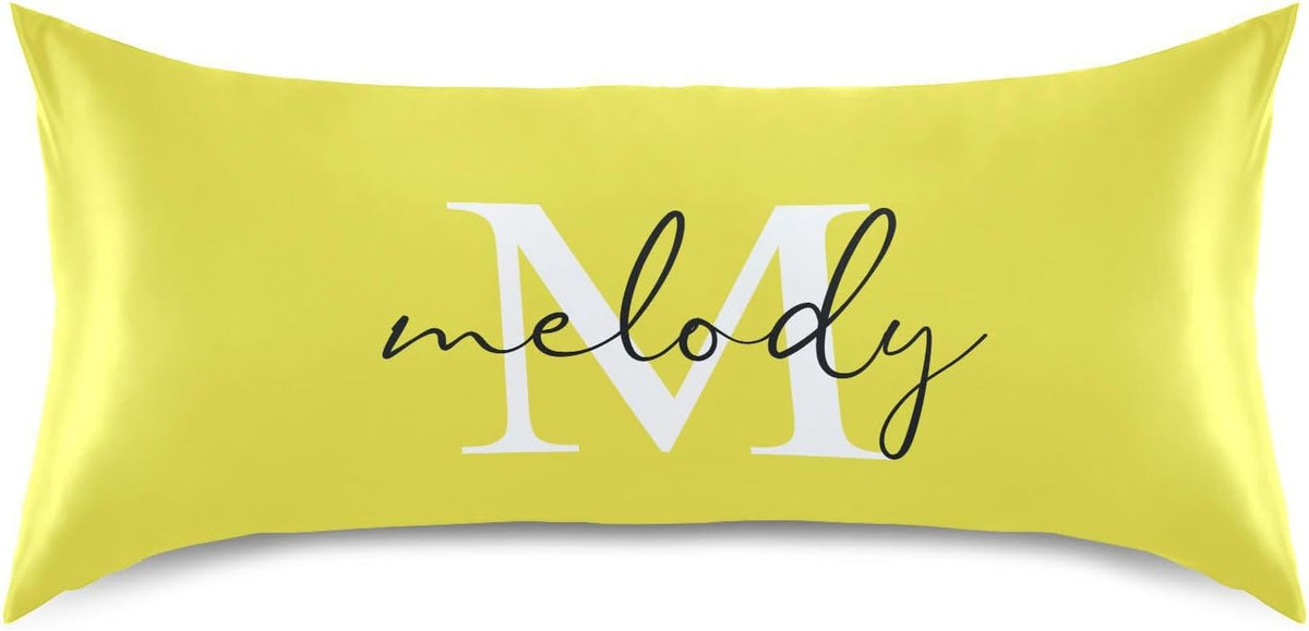 Custom Lemon Yellow Satin Pillowcase for Hair and Skin Body Personalized Bed Pillow Standard Size 20"X26" Customized Plush Pillow Case with Envelope Closure for Pillow