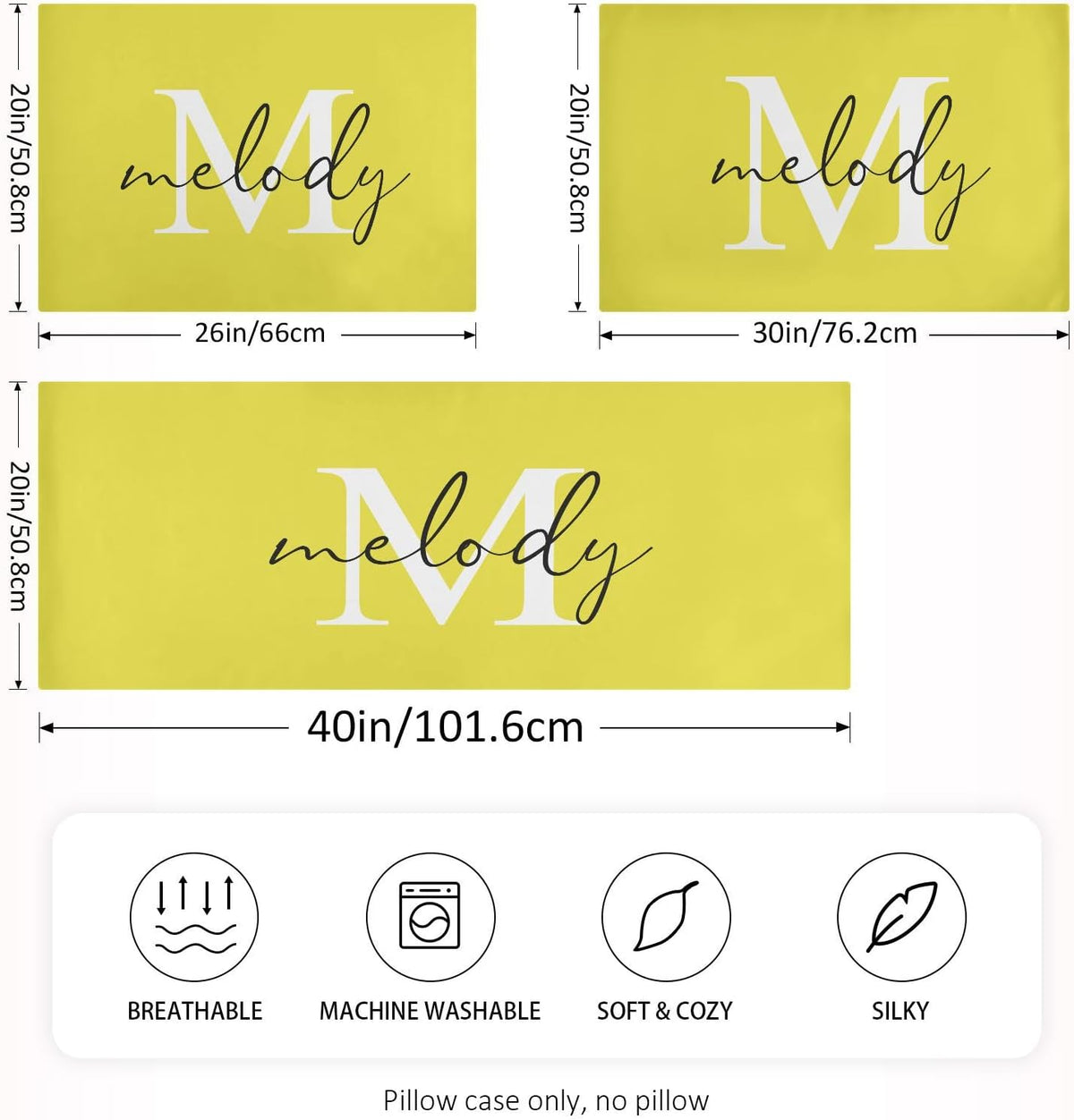 Custom Lemon Yellow Satin Pillowcase for Hair and Skin Body Personalized Bed Pillow Standard Size 20"X26" Customized Plush Pillow Case with Envelope Closure for Pillow