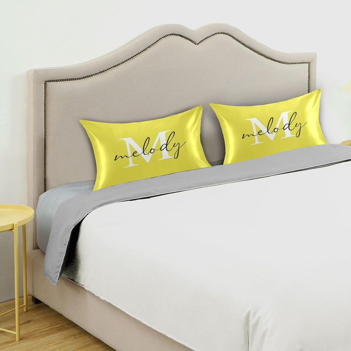 Custom Lemon Yellow Satin Pillowcase for Hair and Skin Body Personalized Bed Pillow Standard Size 20"X26" Customized Plush Pillow Case with Envelope Closure for Pillow