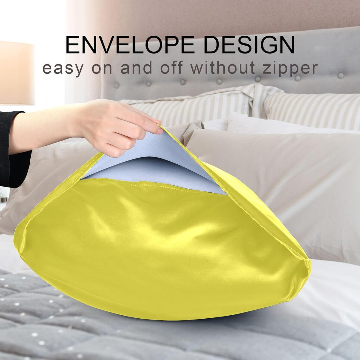 Custom Lemon Yellow Satin Pillowcase for Hair and Skin Body Personalized Bed Pillow Standard Size 20"X26" Customized Plush Pillow Case with Envelope Closure for Pillow