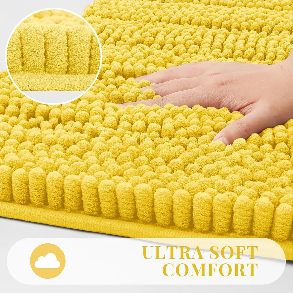Small Bath Rug Mat,Yellow Chenille High Absorbent Bathroom Floor Mat