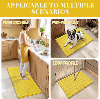 Small Bath Rug Mat,Yellow Chenille High Absorbent Bathroom Floor Mat