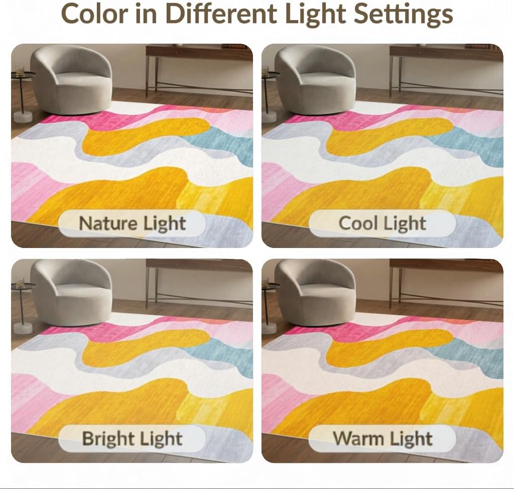 Flatwoven High Traffic Area Rug 5x7, Vivid Dreamscape Abstract Swirls Modern Artistic Design, Non Slip, Stain Resistant, Washable Area Rugs for Living Room, Bedroom (Yellow, 5x7)