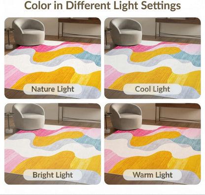 Flatwoven High Traffic Area Rug 5x7, Vivid Dreamscape Abstract Swirls Modern Artistic Design, Non Slip, Stain Resistant, Washable Area Rugs for Living Room, Bedroom (Yellow, 5x7)