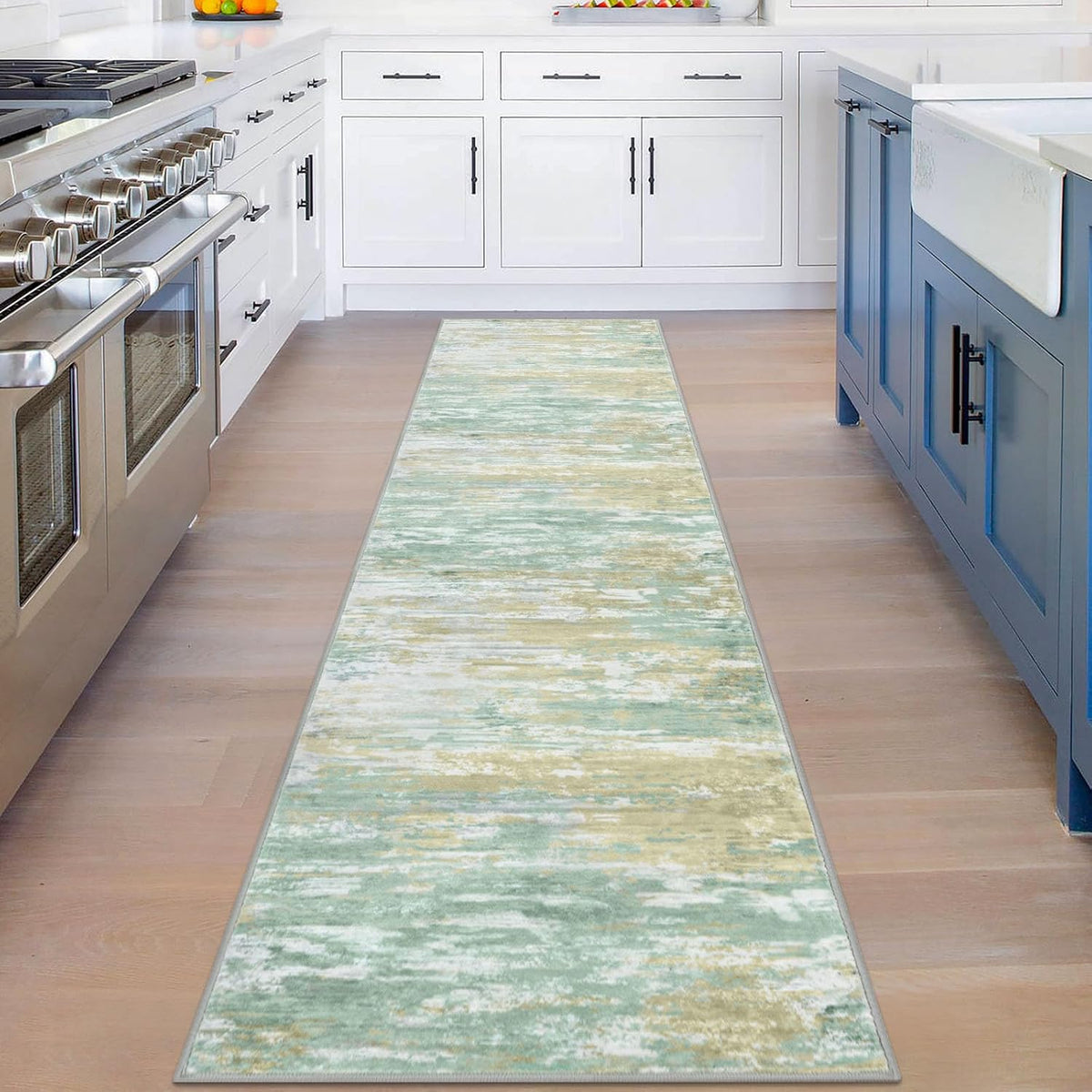 Modern Abstract Hallway Runner Rug, 2x8 Kitchen Rugs Non-Slip Washable Soft Striped Runner Rugs, Print Light Green Yellow Carpet Runner for Entryway Bathroom Laundry Room Foyer
