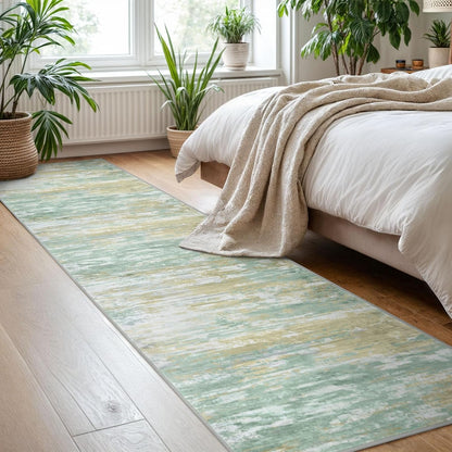 Modern Abstract Hallway Runner Rug, 2x8 Kitchen Rugs Non-Slip Washable Soft Striped Runner Rugs, Print Light Green Yellow Carpet Runner for Entryway Bathroom Laundry Room Foyer
