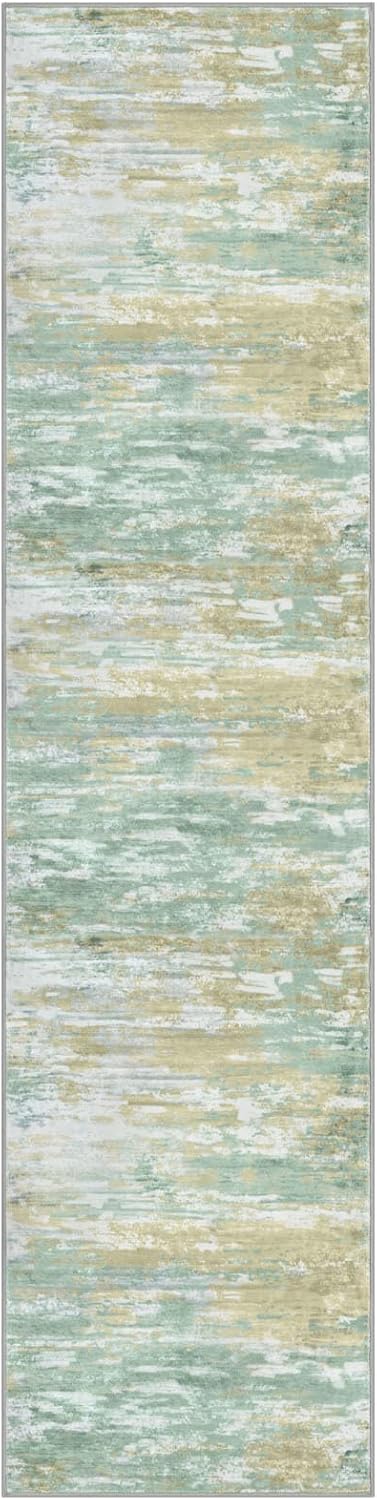 Modern Abstract Hallway Runner Rug, 2x8 Kitchen Rugs Non-Slip Washable Soft Striped Runner Rugs, Print Light Green Yellow Carpet Runner for Entryway Bathroom Laundry Room Foyer