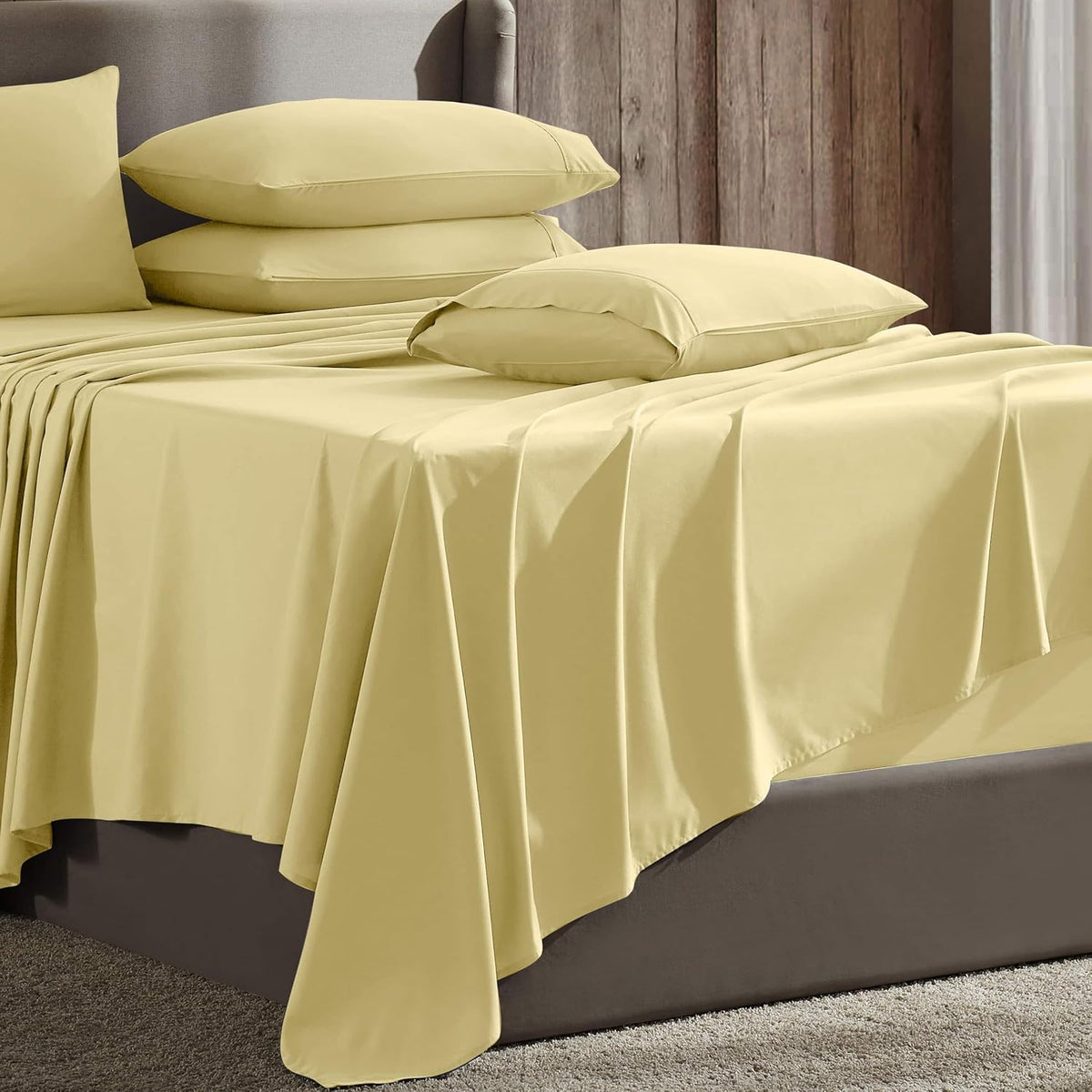 Extra Deep Pocket Sheet Sets, Luxury Soft 6 Piece Bed Sheet Set Fits Mattress 18-24 Inches - Full, Mellow Yellow
