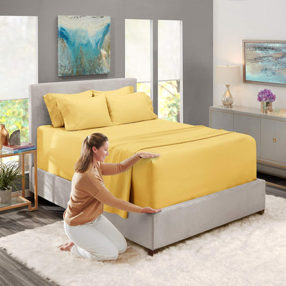Extra Deep Pocket Sheet Sets, Luxury Soft 6 Piece Bed Sheet Set Fits Mattress 18-24 Inches - Full, Mellow Yellow