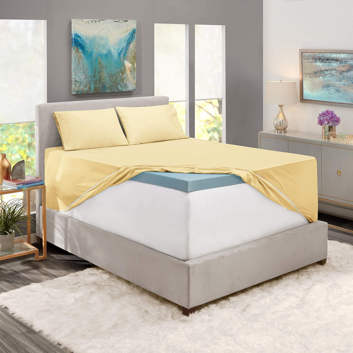 Extra Deep Pocket Sheet Sets, Luxury Soft 6 Piece Bed Sheet Set Fits Mattress 18-24 Inches - Full, Mellow Yellow