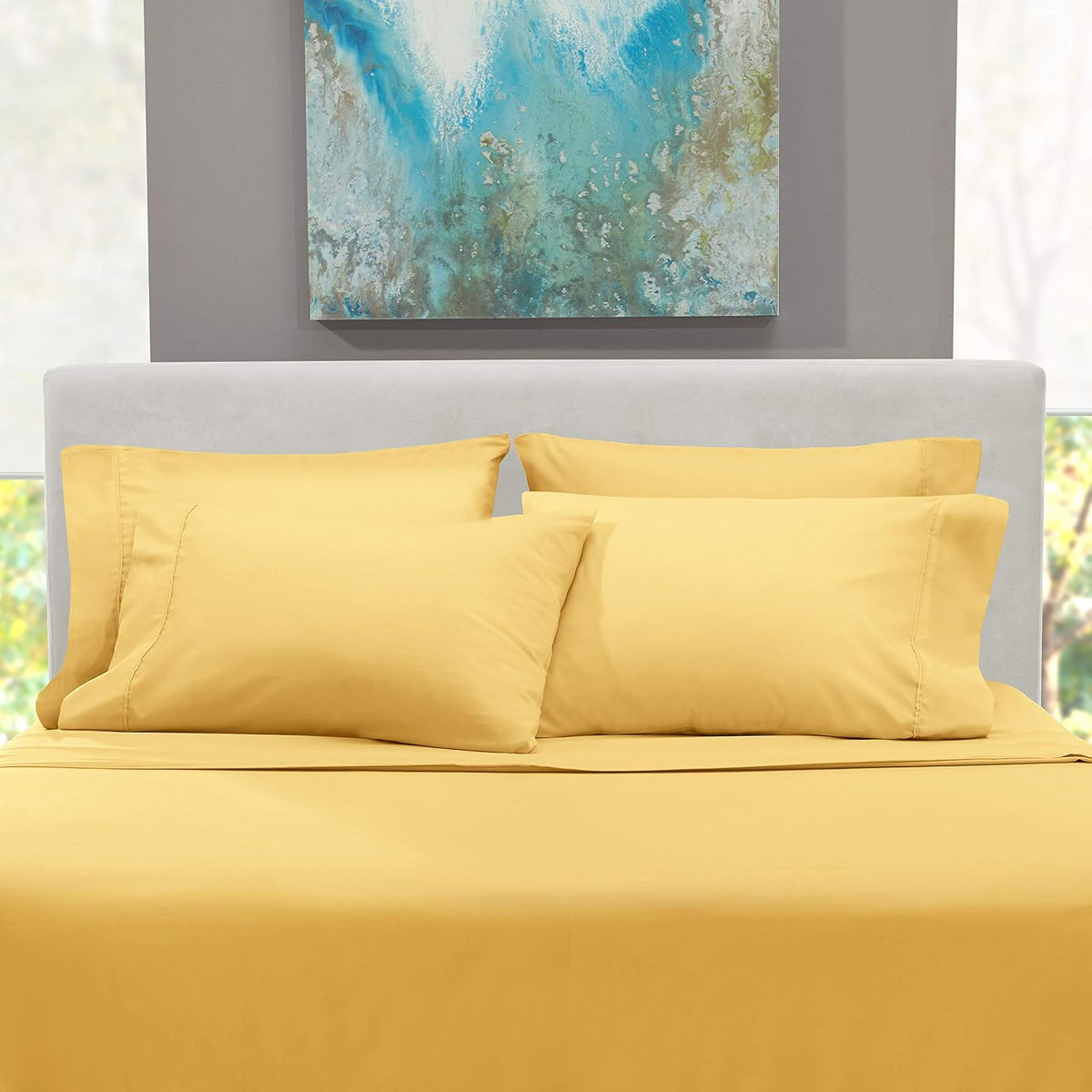 Extra Deep Pocket Sheet Sets, Luxury Soft 6 Piece Bed Sheet Set Fits Mattress 18-24 Inches - Full, Mellow Yellow
