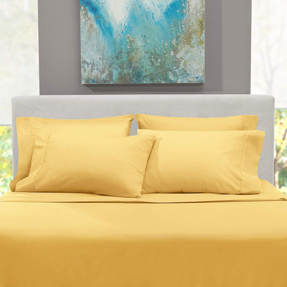 Extra Deep Pocket Sheet Sets, Luxury Soft 6 Piece Bed Sheet Set Fits Mattress 18-24 Inches - Full, Mellow Yellow