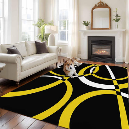 Modern Abstract Art 6x9 Area Rug for Living Room Bedroom, Yellow White Geometric Circle Washable Rugs Absorbent Non-Slip Indoor Large Carpet for Dining Room Home Office Decor