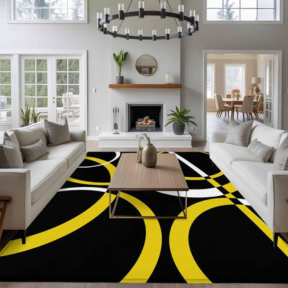 Modern Abstract Art 6x9 Area Rug for Living Room Bedroom, Yellow White Geometric Circle Washable Rugs Absorbent Non-Slip Indoor Large Carpet for Dining Room Home Office Decor