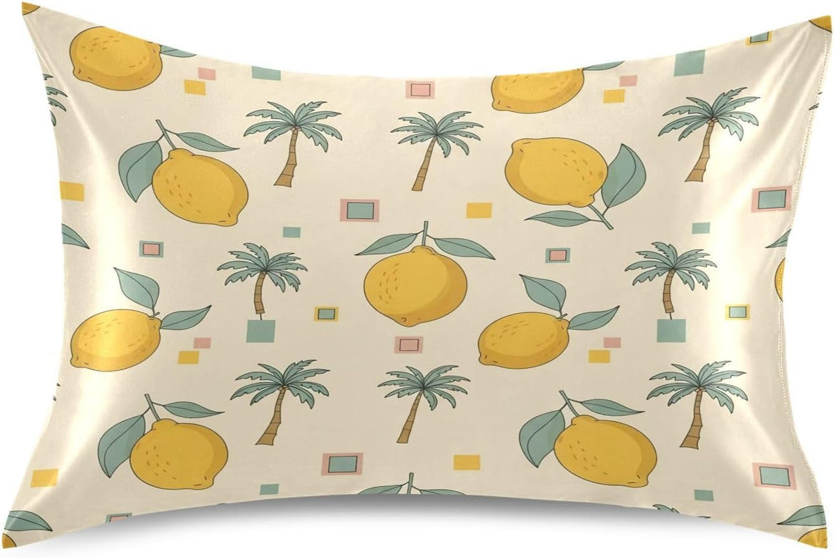 Ripe Yellow Lemon Satin Pillowcase for Hair and Skin Soft Breathable Wrinkle-Free Pillow Cases with Envelope Closure Cooling Pillow Covers for Sleeping Standard Size