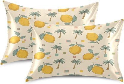 Ripe Yellow Lemon Satin Pillowcase for Hair and Skin Soft Breathable Wrinkle-Free Pillow Cases with Envelope Closure Cooling Pillow Covers for Sleeping Standard Size