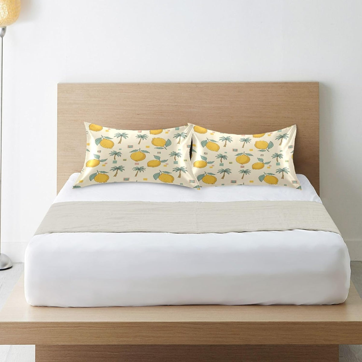 Ripe Yellow Lemon Satin Pillowcase for Hair and Skin Soft Breathable Wrinkle-Free Pillow Cases with Envelope Closure Cooling Pillow Covers for Sleeping Standard Size