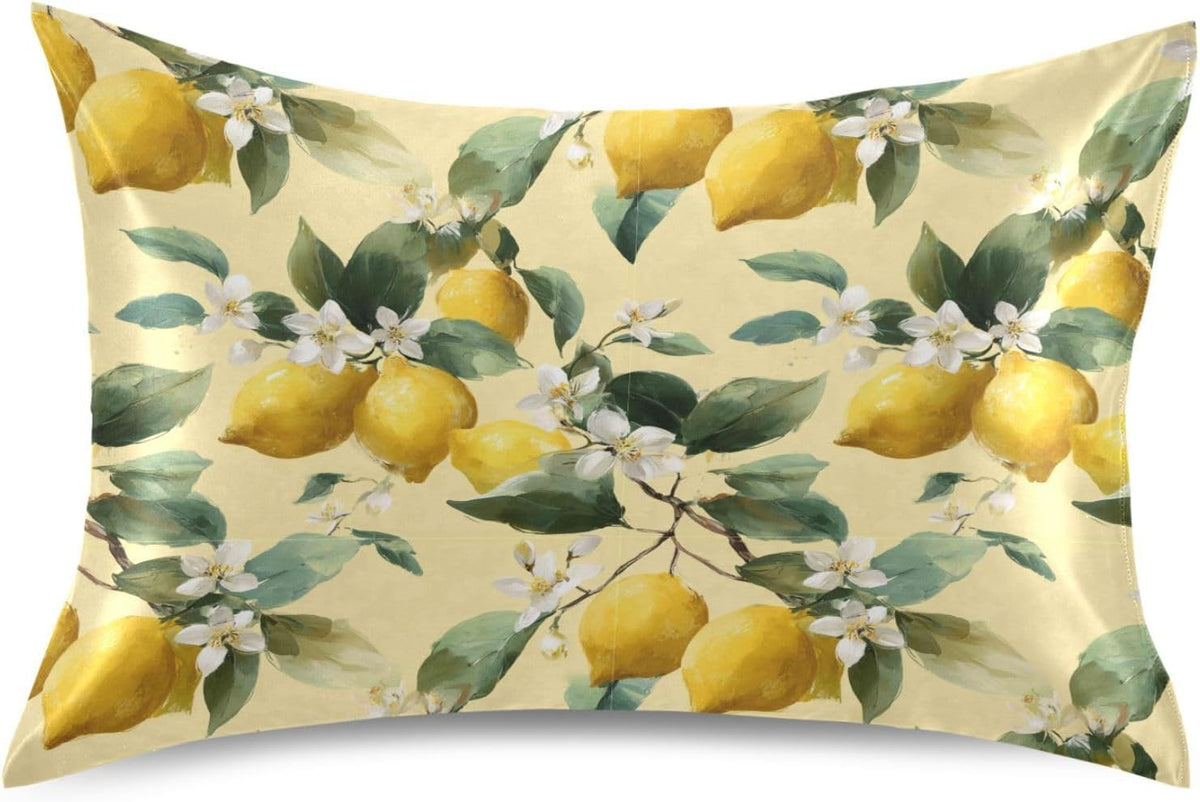 Satin Pillowcase 1 Pack Lemon Yellow Citrus Fruits (25) Similar to Silk Pillow Cases, 20" x 26" Soft Smooth Breathable Cool Pillow Cover for Hair and Skin, Standard Size