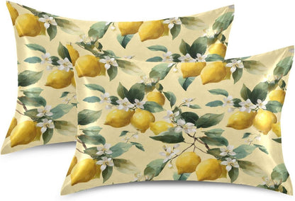 Satin Pillowcase 1 Pack Lemon Yellow Citrus Fruits (25) Similar to Silk Pillow Cases, 20" x 26" Soft Smooth Breathable Cool Pillow Cover for Hair and Skin, Standard Size