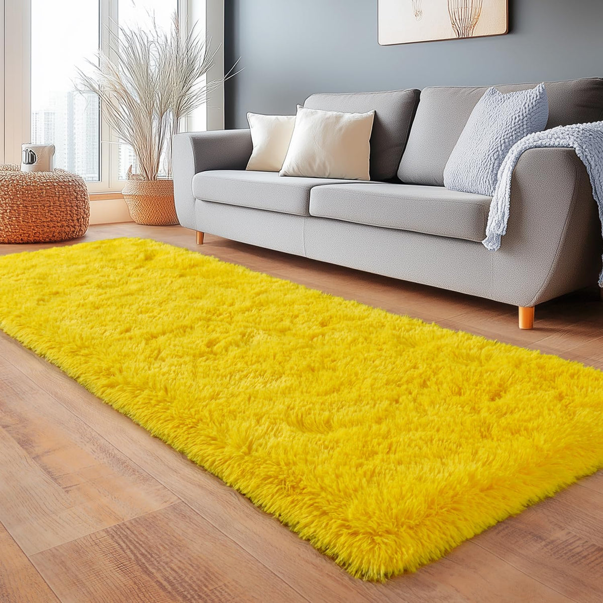 2X6Ft Runner Rug Non-Slip Hallway Rug Bedroom Bedside Carpet Yellow