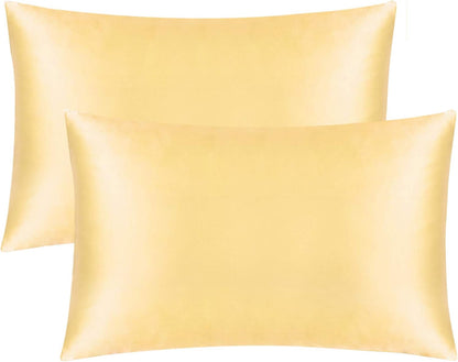 2 Pack Zippered Satin Queen Pillowcases, Yellow
